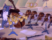 Jerry, of Tom and Jerry, playing a dozen orchestra instruments at once